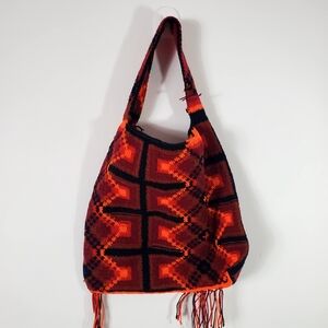 Vintage Boho Carpet Tote Bag Handmade Hippie Wool